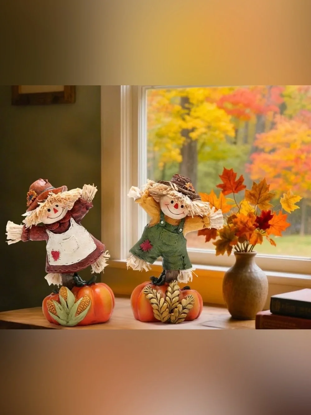 Autumn Halloween Set of 4 Distinct Decorative Tabletop Colorful Fall Figurines
